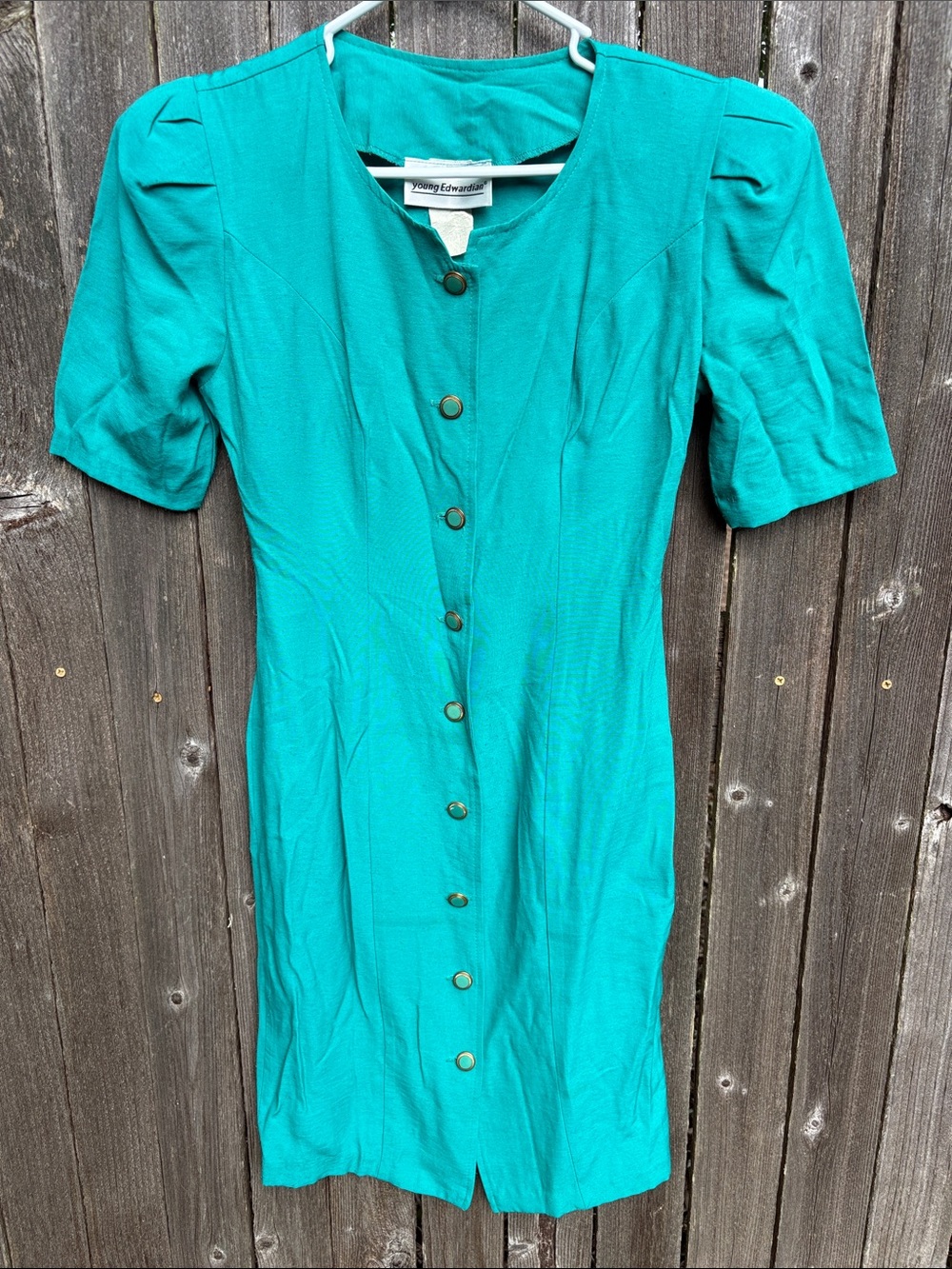 Vintage 80s Teal Button-Front Women’s Dress